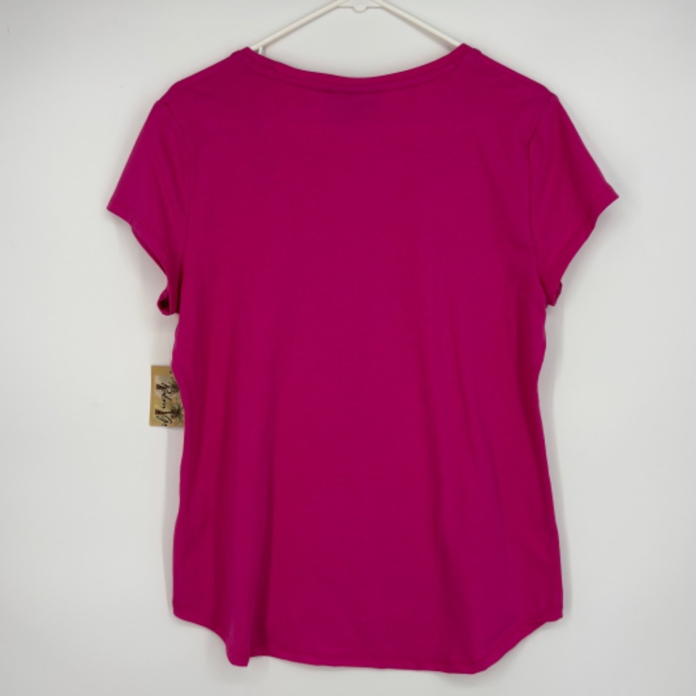 Palm Grove Womens PETITE Large T-Shirt Bright Pink Embroidered Pineapple Studs - Picture 5 of 7